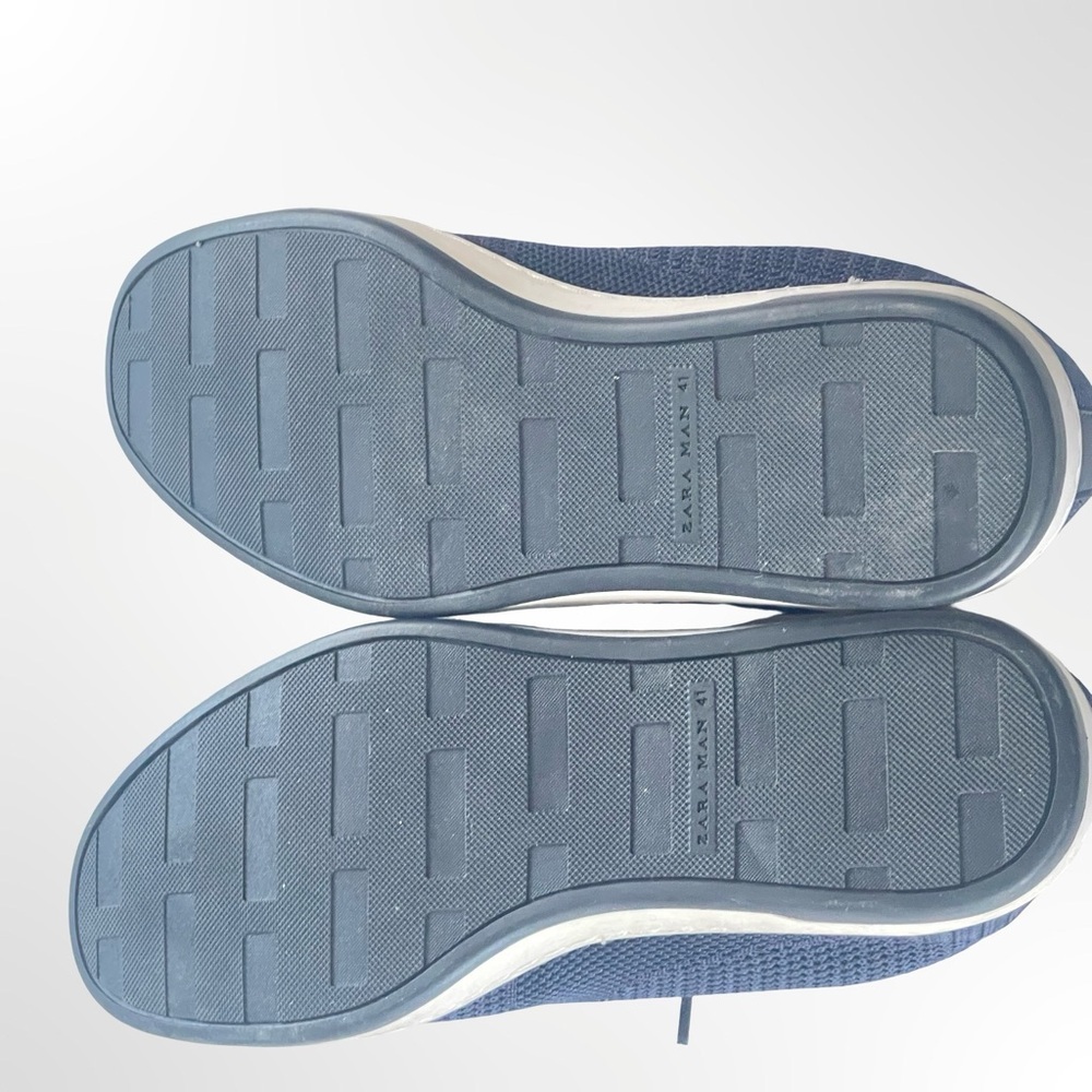 Zara Men's Navy Knit Lace-Up Casual Sneakers - Picture 4 of 7